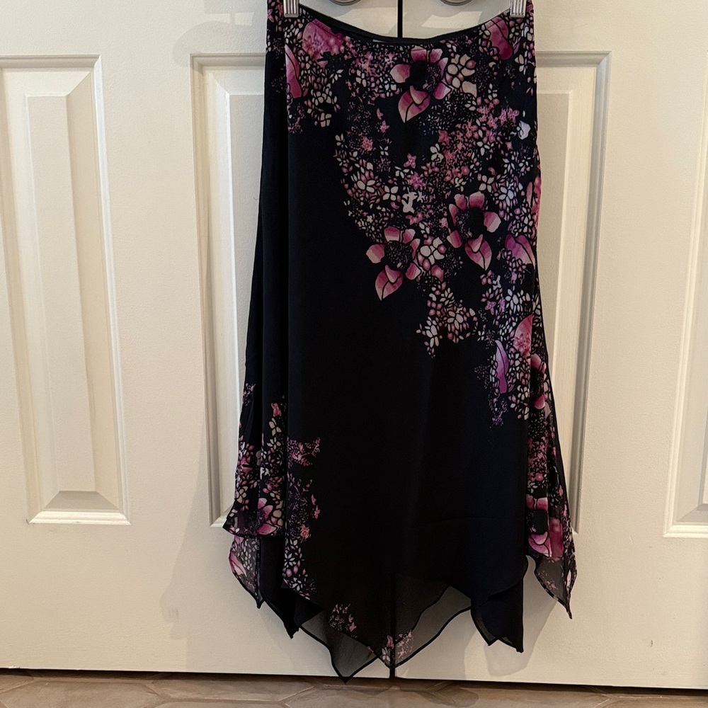 Express Asymmetrical Skirt in Black and Pink Floral